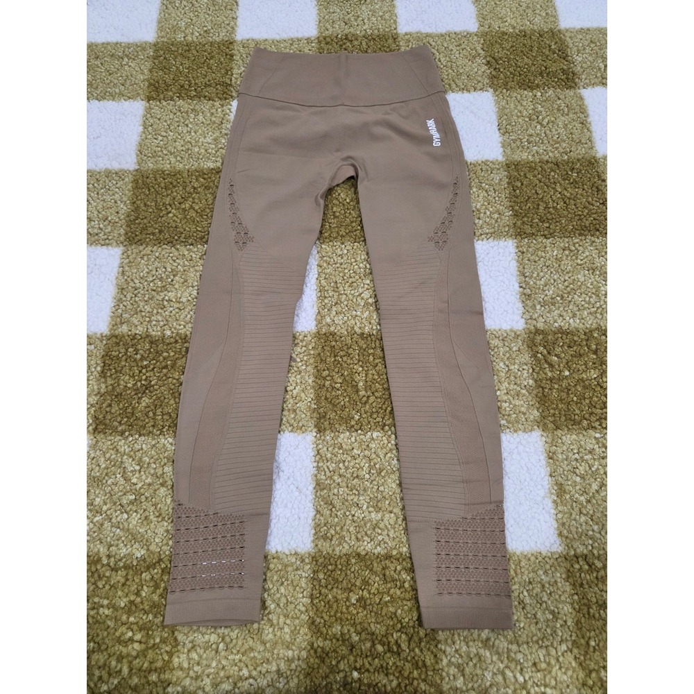 Gymshark Energy+ Seamless Leggings Taupe Brown High Waisted Eyelet Medium B1A2C